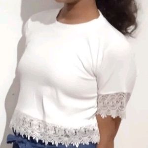 Unused White Tshirt With Lace Detail