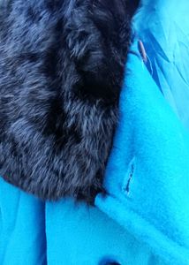 Blue Coat with Faux Fur Collar