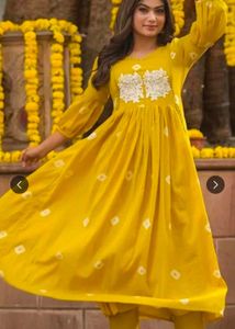 Yellow Anarkali Kurta with Pants Set