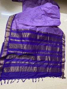 Purple Cotton Saree with Border