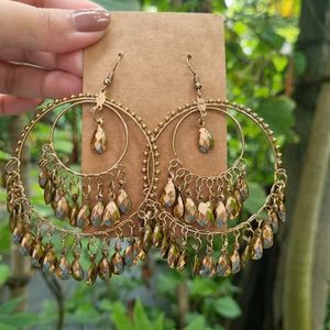 Golden Hoop Earrings with Dangle Charms