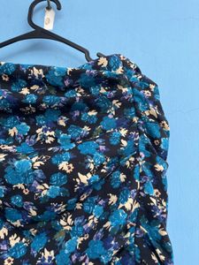 Blue Floral Ruched Mini Skirt