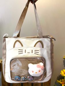 Cute Cat Tote Bag with Hello Kitty Charm