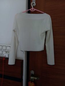 Cream Long Sleeve Top with Black Trim