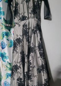 Black And Steel Grey Indowestern Gown