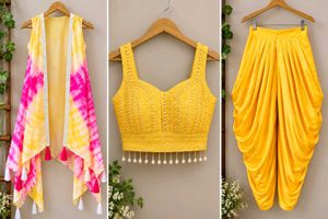 Vibrant Yellow Dhoti Style Kurta Set,3 pieces