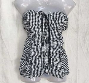 Gingham Lace-Up Tube Top y2k