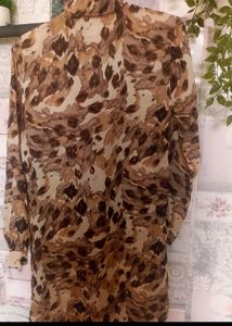 Brown Animal Print Button-Up Shirt