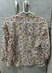 Sheer Floral Ruffle Blouse