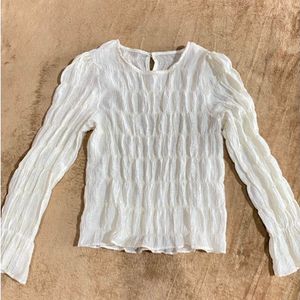 Chic White Textured Long Sleeve Top