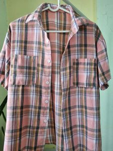 Pink Plaid Short Sleeve Button-Up Shirt