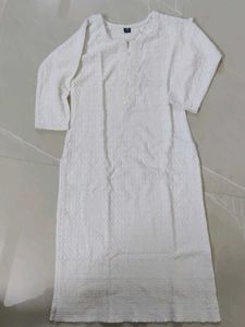 White Pure Cotton Kurta | Full Self Chicken Work |
