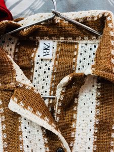 Crochet Striped Cropped Shirt