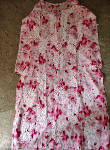 M&amp;S Blue skinny jeans+Mul cotton Chikankari kurti