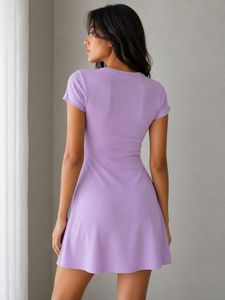 Lilac Ribbed Henley Mini Dress