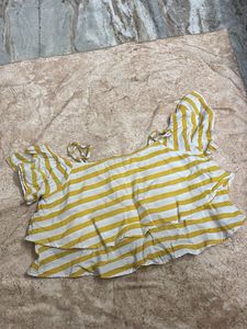 Yellow & White Striped Off-Shoulder Top