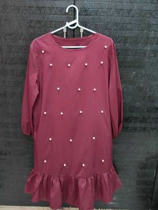 Maroon Pearl Embellished Dress