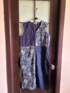 Blue Printed Sleeveless Kurta