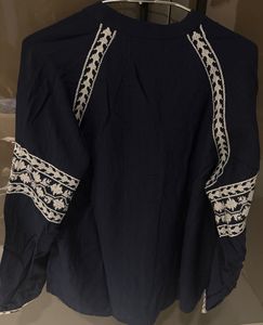 Elegant Navy Blue Embroidered Tunic