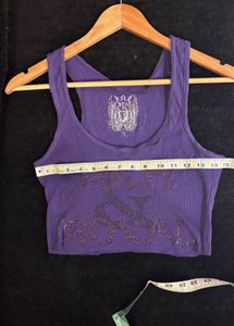 Purple Rhinestone Ribbed Tank Top