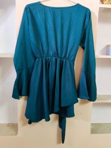 Teal Wrap Top with Bell Sleeves