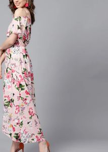 Floral Cold Shoulder high-low Maxi Dress