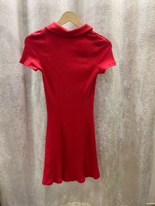 Red Ribbed Polo Collar Mini Dress