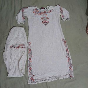 Embroidered White Kurta Set