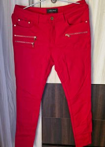 Stylish Red Zip Detail Pants