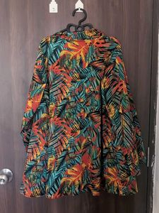 Tropical Print Ruffle Crop Top with Shorts and Jac