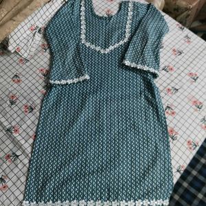 Teal Blue Printed Kurta