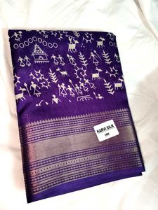 Vibrant Purple Saree with Folk Art Print