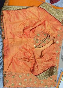 Embroidered Orange Silk Saree