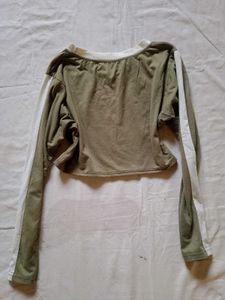 Olive Green Cropped Long Sleeve Top