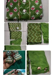 Green suit with Dupatta free earings