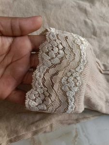 Elegant Beige Lace Trim Longsleeve Top