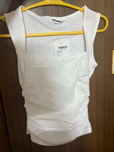white Square Neck Structured Sleeveless Top