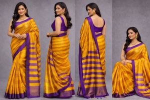 Elegant Yellow & Purple Saree Pure Silk Unused