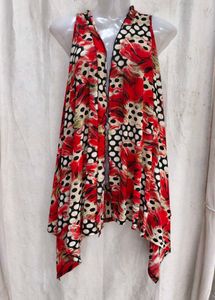 I. Stylish Sleeveless Red Floral Print Vest