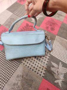 Chic Baby Blue Croc Embossed Handbag