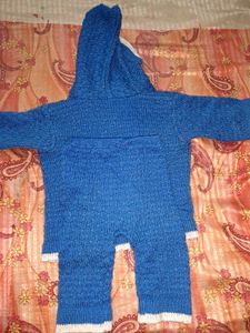 Blue Knit Hoodie and Pants Set