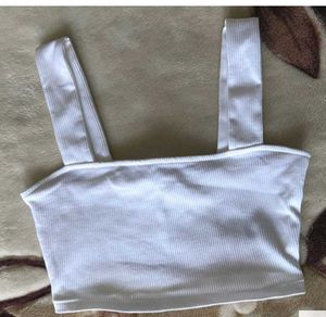 White Ribbed shiny h&amp;m Crop Top