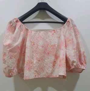 Floral Co-ord Set: Puff Sleeve Top &amp; Slit Skirt