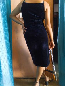 ❤️🤌🥺Navy Blue Velvet Party Dress🥺❤️🌸