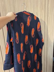 Elegant Navy Kurta with Orange Print