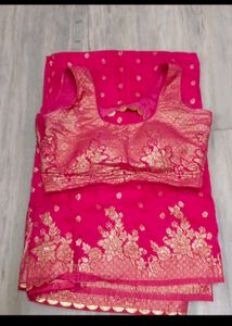 Vibrant Pink Saree with Golden Border