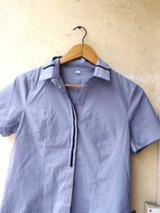 Blue Y2k Short Sleeve Collared Shirt (Women)