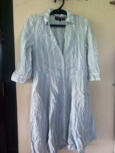 Light Blue Striped Button-Down Dress