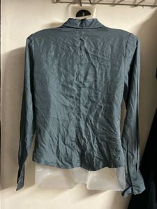 Elegant Teal Collared Long Sleeve Shirt