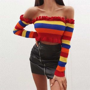 Rainbow Striped Off-Shoulder Top